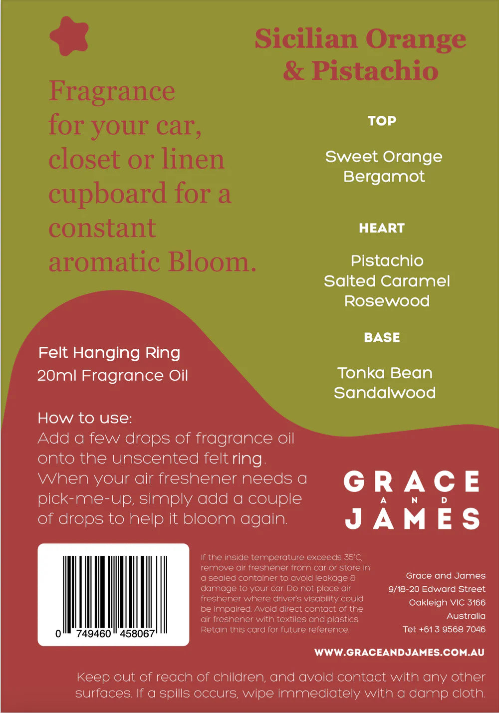 Sicilian Orange and Pistachio Air Freshener