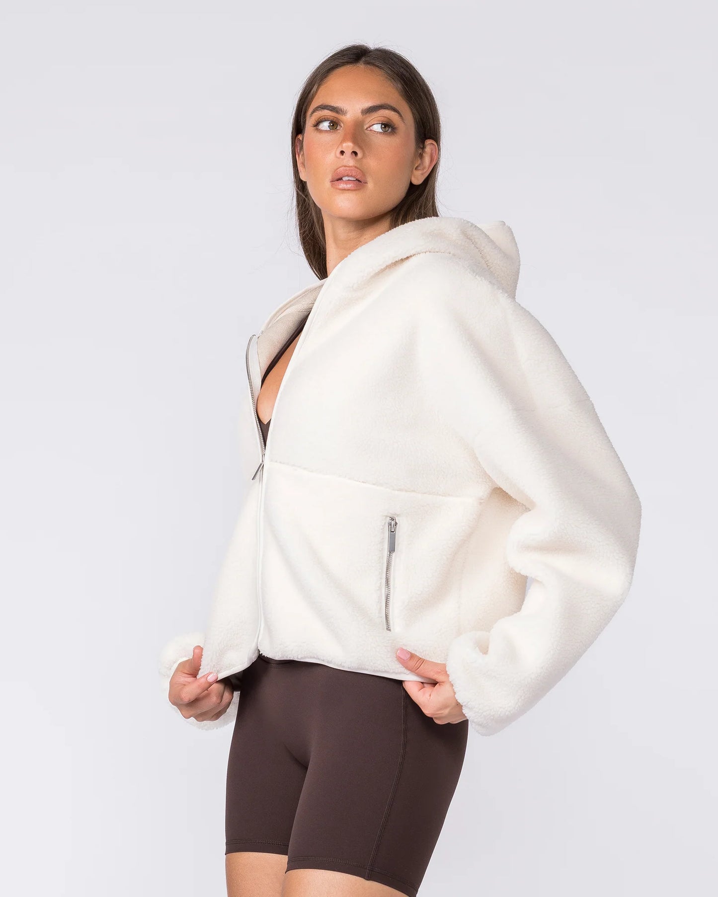 Sherpa Zip Through Cream Hoodie